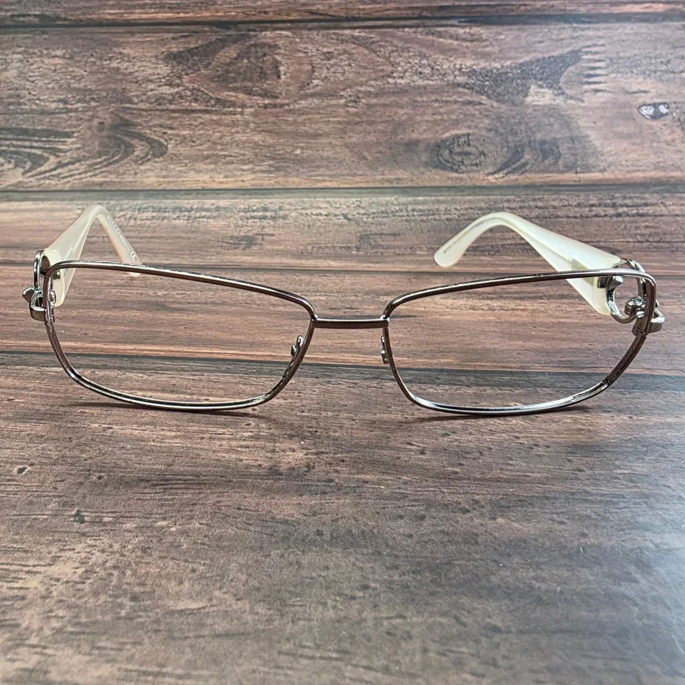 Gucci GG 2840 UBM Gunmetal Cream Rectangular Eyeglasses Frames Italy 135mm